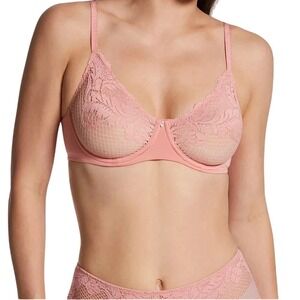 $58 Le Mystère Lace Allure Unlined Underwire Demi Bra Rose Bud Size 38D